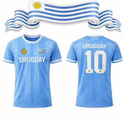 Uruguay National Team #10 Soccer Jersey T-Shirt, Men Women Quick Dry Breathable Football Fan Streetwear Tee