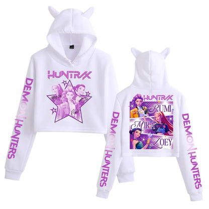 K-pop Demon Hunters Crop Top Cat Ears Hoodie
