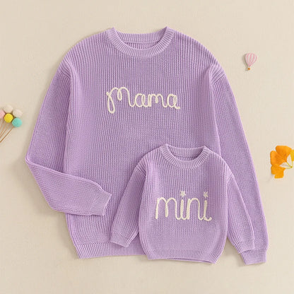 Family Matching Sweaters Letter Embroidery