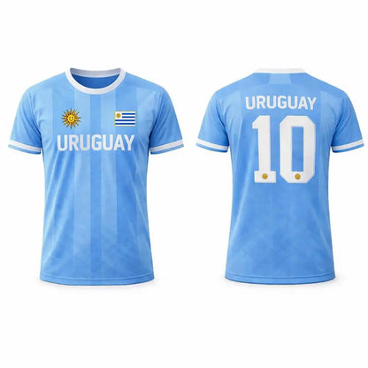Uruguay National Team #10 Soccer Jersey T-Shirt, Men Women Quick Dry Breathable Football Fan Streetwear Tee