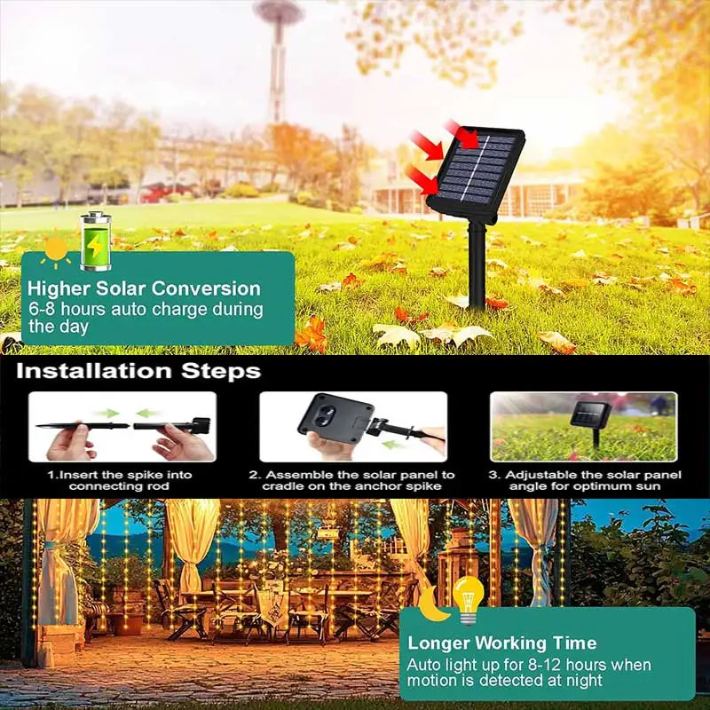 Waterproof Solar Curtain Lights 300 LED