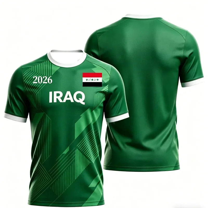 NEW Iraq Jersey 2026 Fan's Jersey Green Flag Print Soccer Shirt Breathable Sport Top for Men Fans & Collectors Family Kids Tees