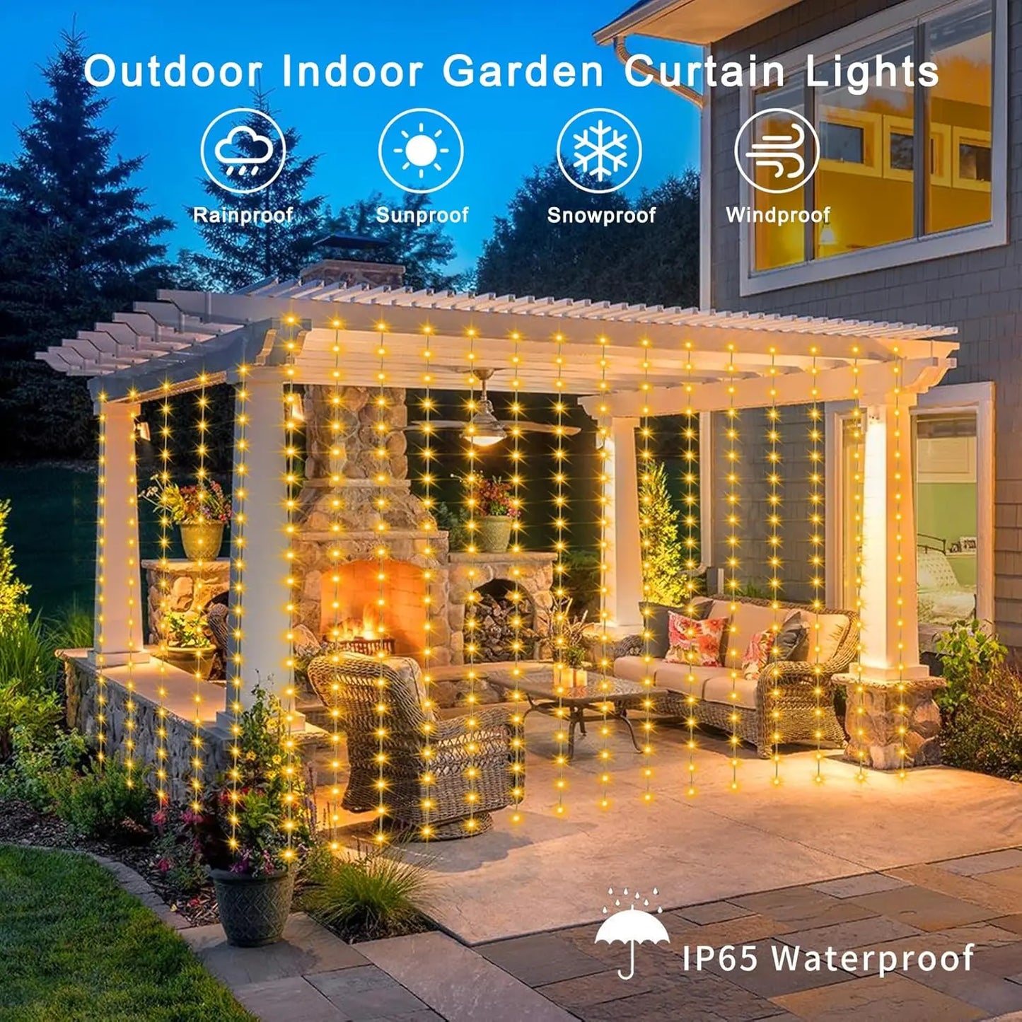 Waterproof Solar Curtain Lights 300 LED