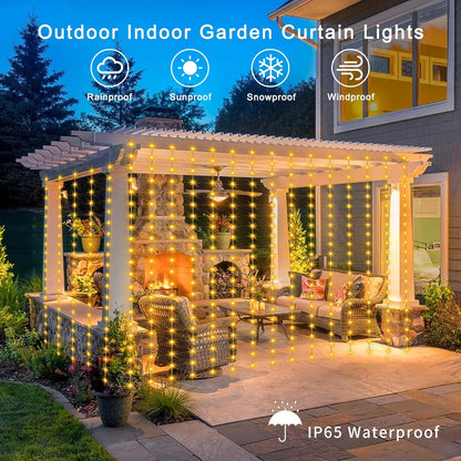 Waterproof Solar Curtain Lights 300 LED