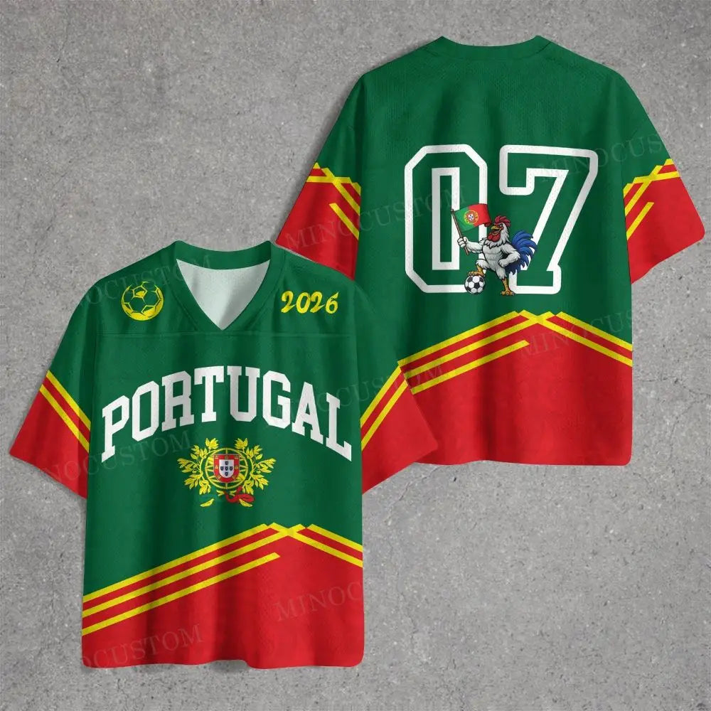 2026 Portugal 07 Soccer Jersey T-shirt 2026 National Team Crest Print Mesh Tee Breathable Football Fan Casual Streetwear Top