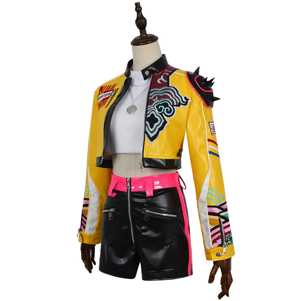 KPop Demon Hunters Rumi Cosplay Costume Leather Jacket Huntrix Uniform
