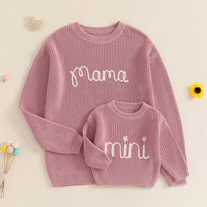 Family Matching Sweaters Letter Embroidery