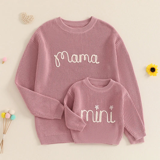 Family Matching Sweaters Letter Embroidery