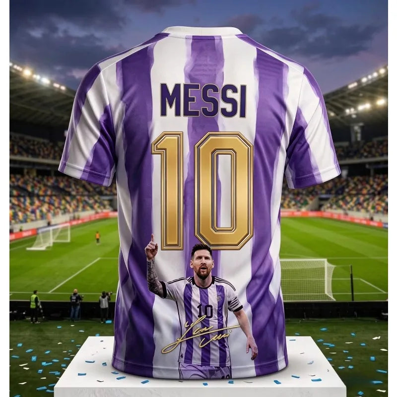 Messi #10 Argentina Football Jersey Blue White Striped 3D Print Shirt Men Women Soccer World Cup Fan Short Sleeve Tops