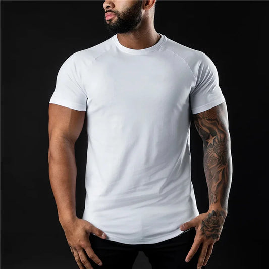 Men Fitness O-Neck Plain Gym T-shirt