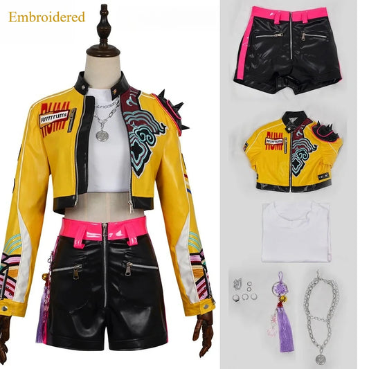 KPop Demon Hunters Rumi Cosplay Costume Leather Jacket Huntrix Uniform