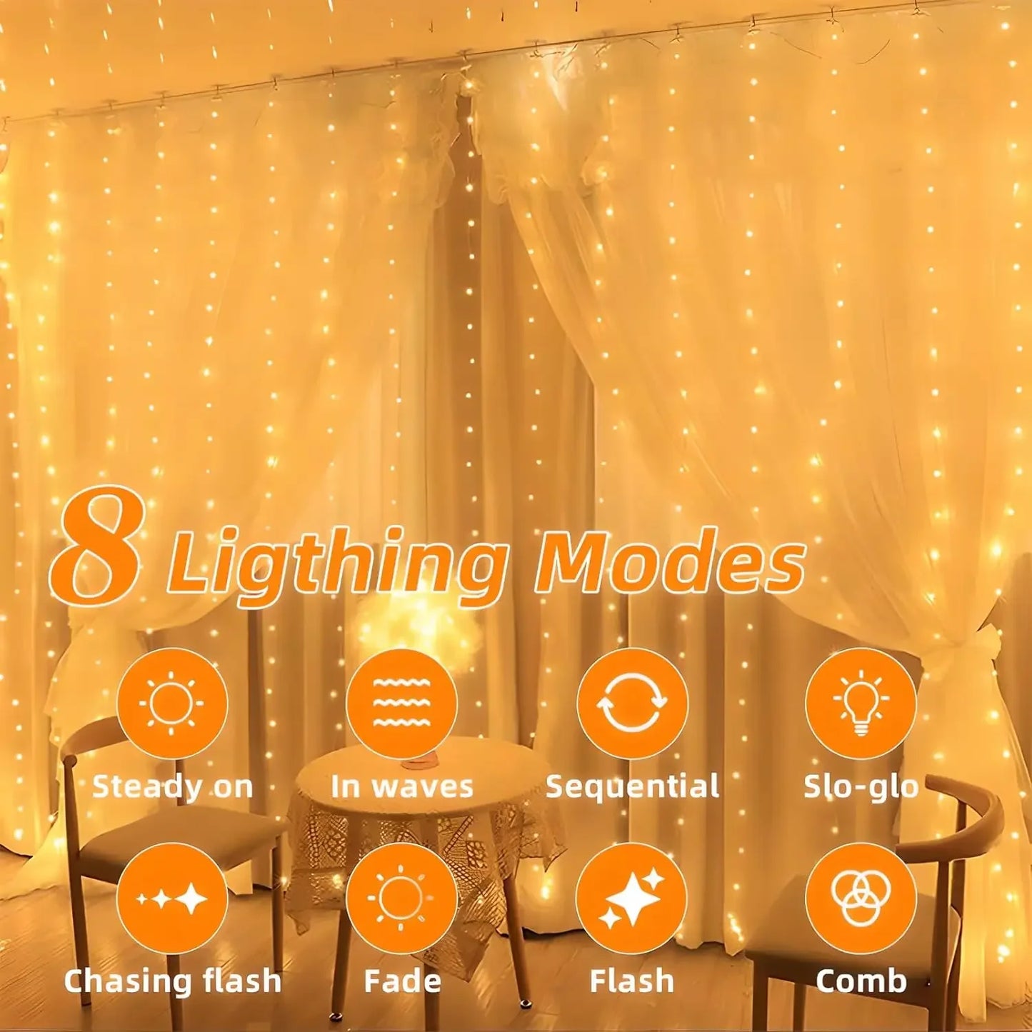 Waterproof Solar Curtain Lights 300 LED