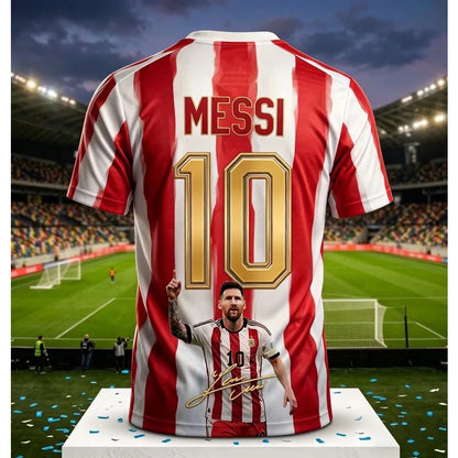 Messi #10 Argentina Football Jersey Blue White Striped 3D Print Shirt Men Women Soccer World Cup Fan Short Sleeve Tops