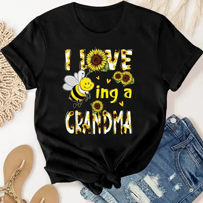 Grandma Letter Sunflower Bee Print Graphic Tee