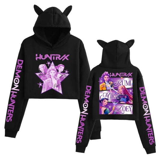 K-pop Demon Hunters Crop Top Cat Ears Hoodie