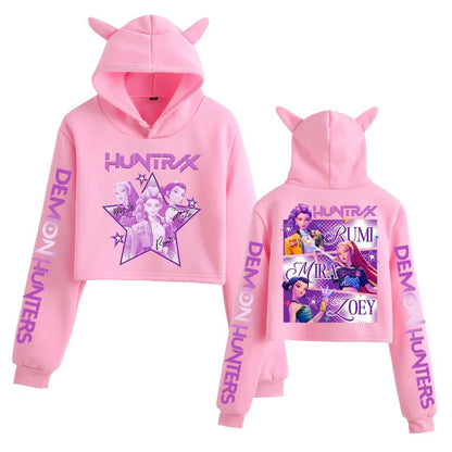 K-pop Demon Hunters Crop Top Cat Ears Hoodie