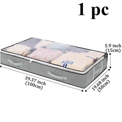 Under-Bed Storage Box with Flip-Top Lid Organizer for Blankets, Clothes, & Bedding
