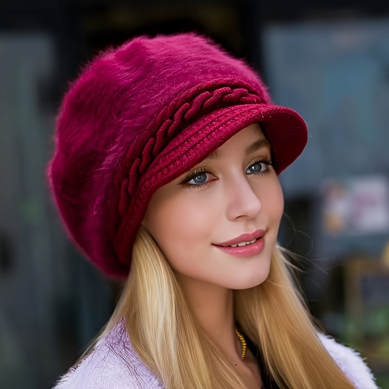 Winter Warmth Beanie - Soft, Thick, and Cozy Knit Hat with Visor for Women