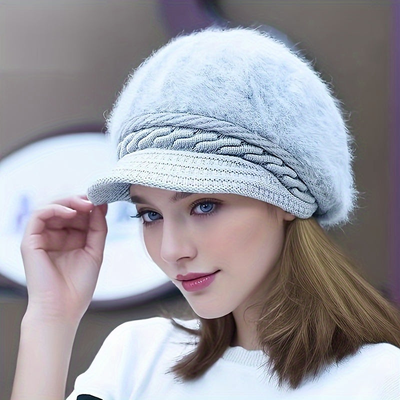 Winter Warmth Beanie - Soft, Thick, and Cozy Knit Hat with Visor for Women
