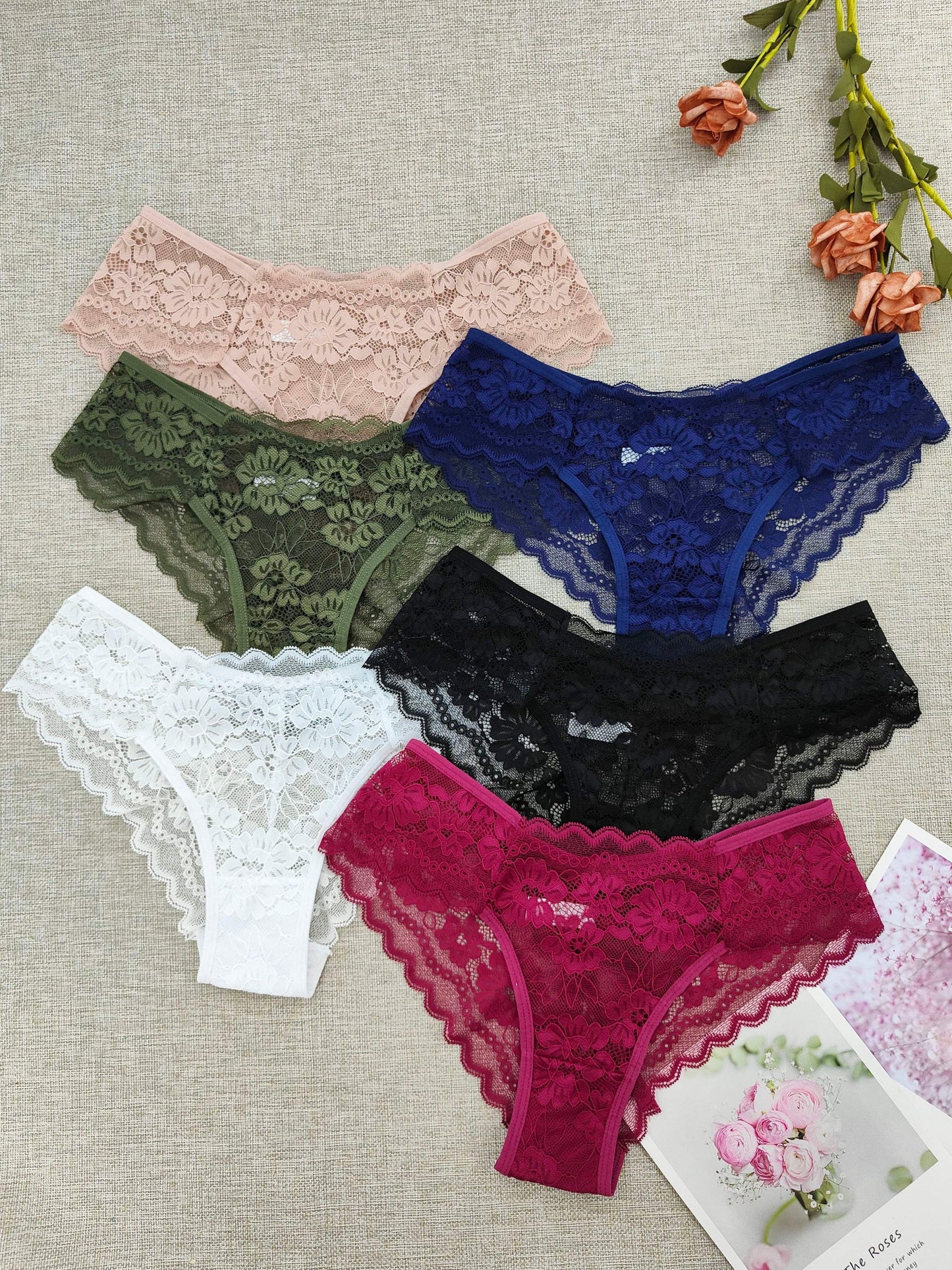 6pcs Women's Lace Floral Low-Rise Bikini Panties