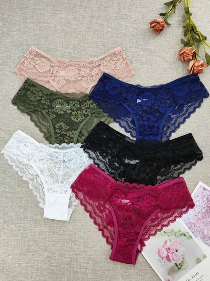 6pcs Women's Lace Floral Low-Rise Bikini Panties