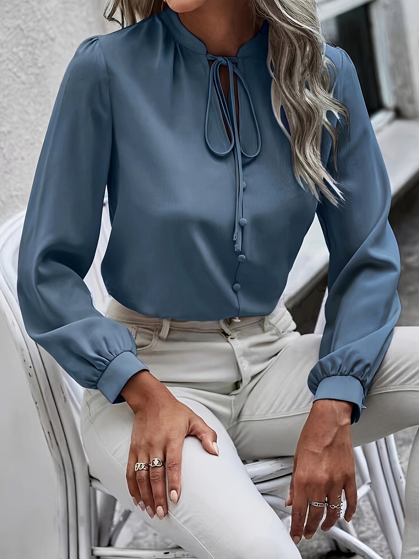 Women's Polyester Blouse With Tie Closure