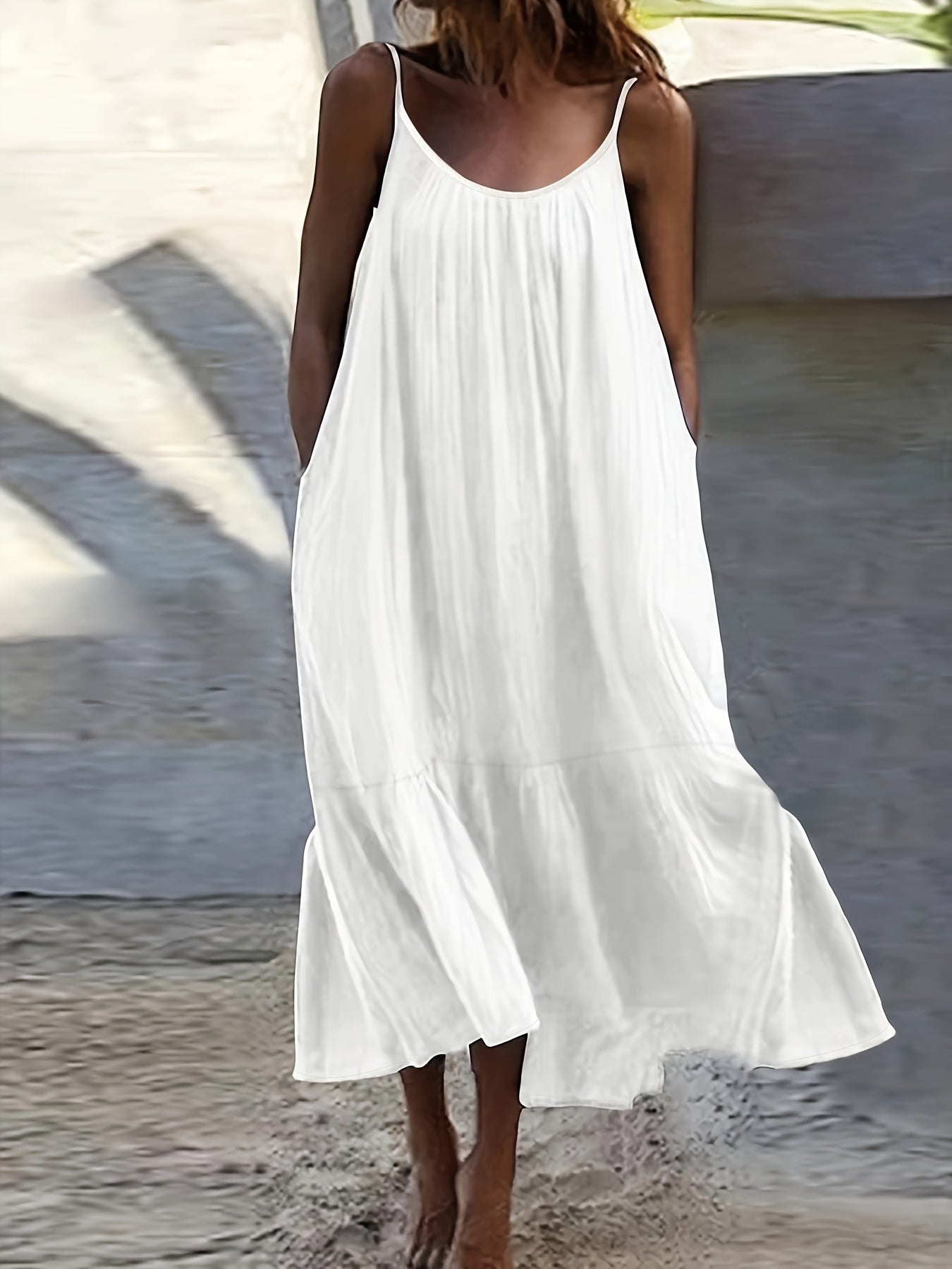 Ruffle Hem Spaghetti Strap - Elegant Backless Cami Dress