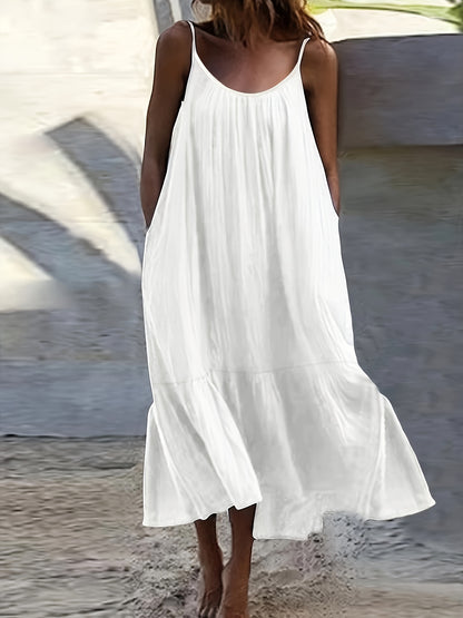 Ruffle Hem Spaghetti Strap - Elegant Backless Cami Dress
