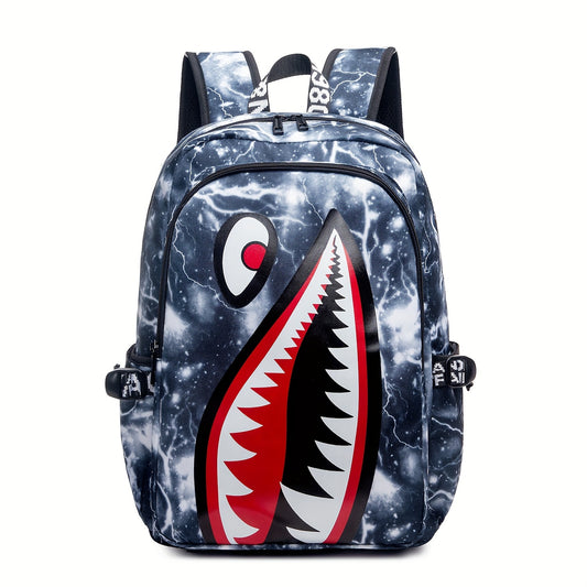 Anime Shark Backpack - School Bag with Adjustable Straps for Boys & Girls