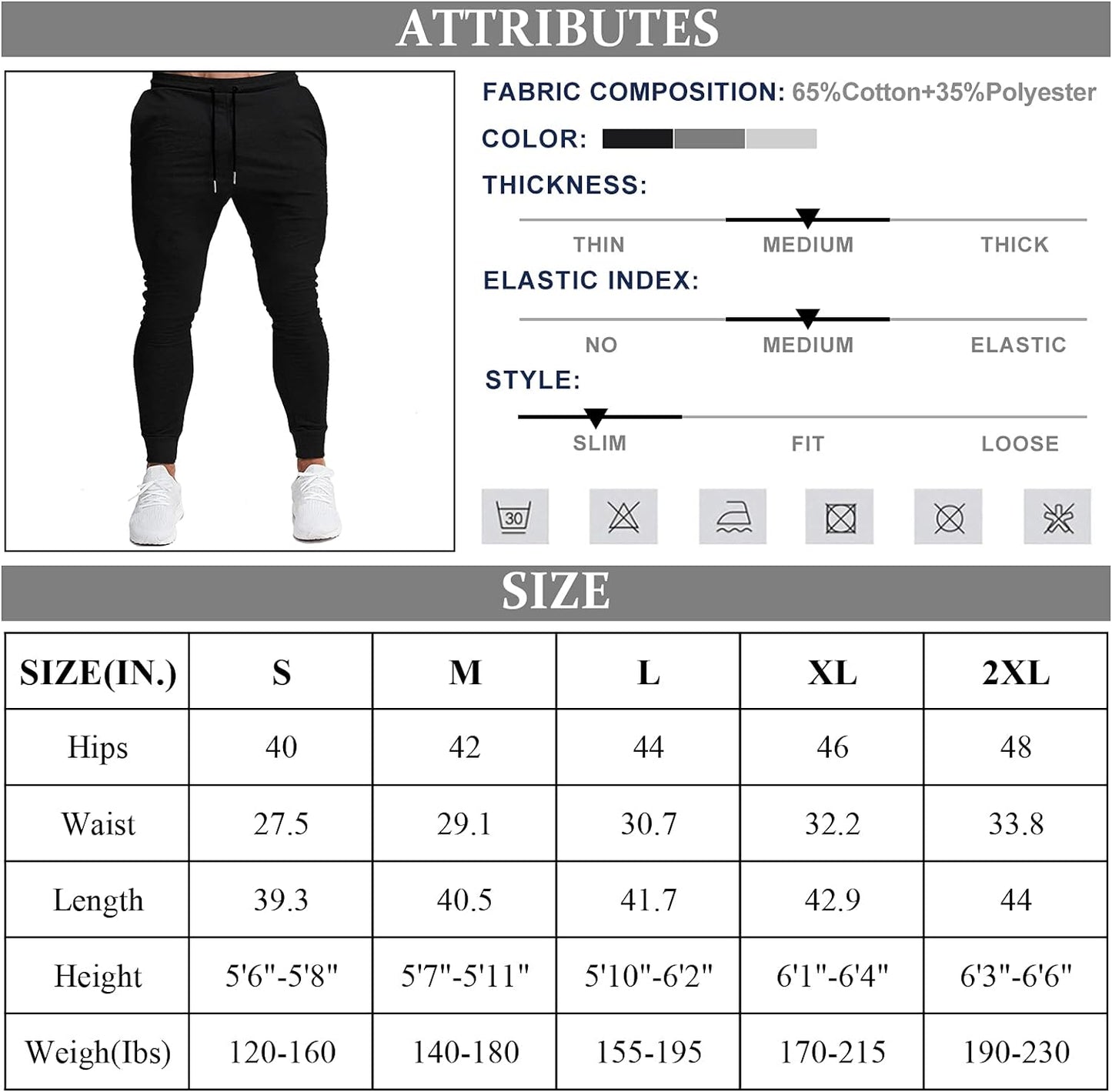 Men's Slim Joggers Workout Pants for Gym Running and Bodybuilding - Athletic Bottom Sweatpants with Deep Pockets