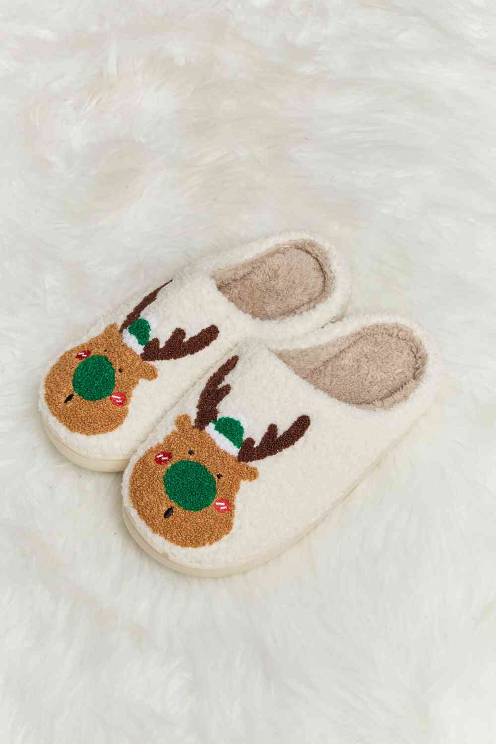 Rudolph Print Plush Slide Slippers