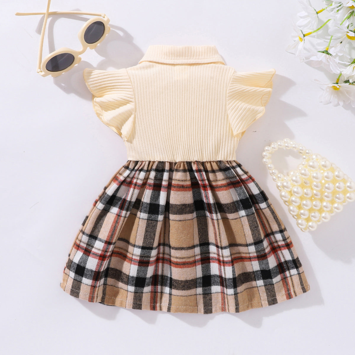 Baby Girl Plaid Collared Bow Dress