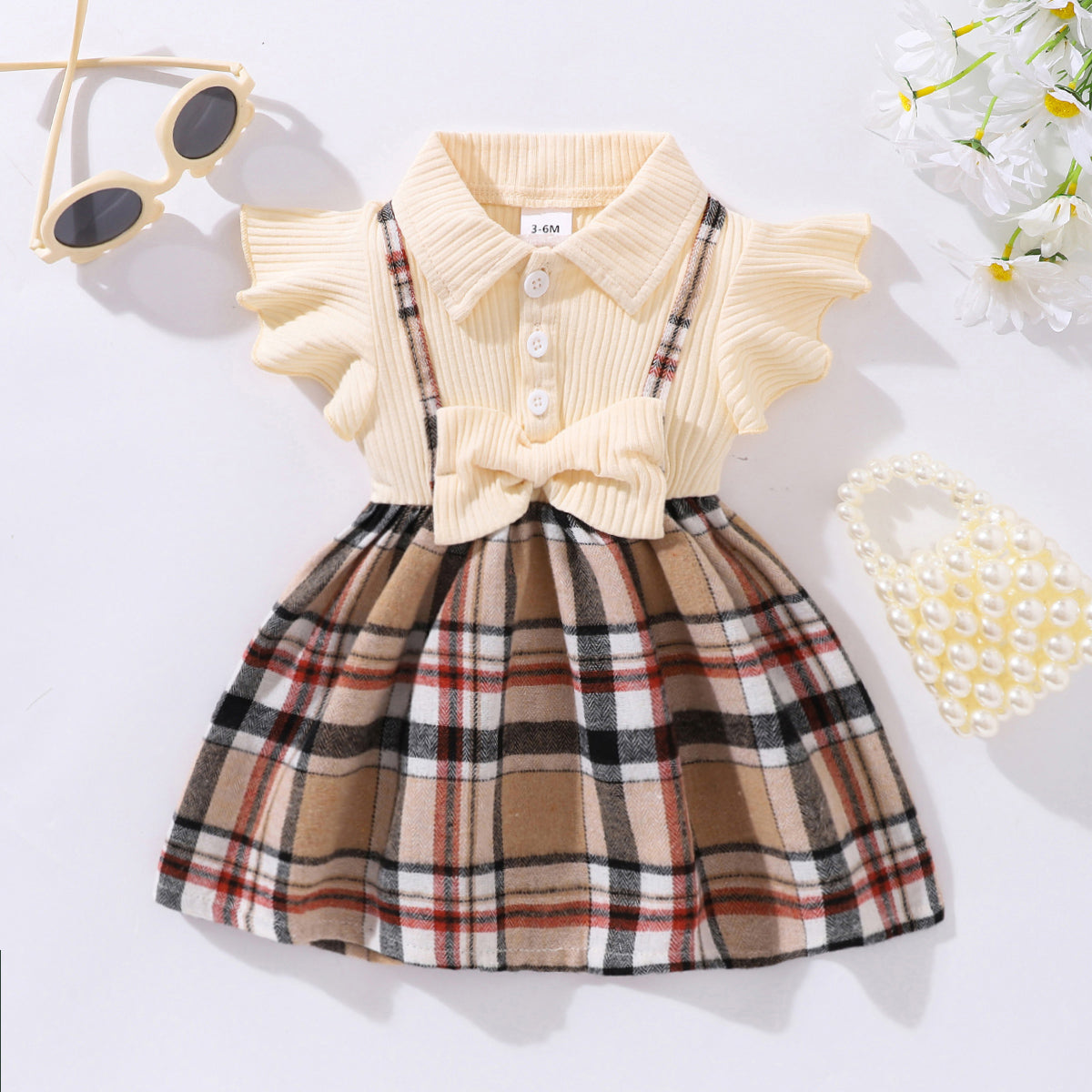 Baby Girl Plaid Collared Bow Dress