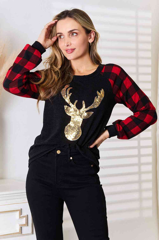 Winter Collection - Reindeer Graphic Plaid Top