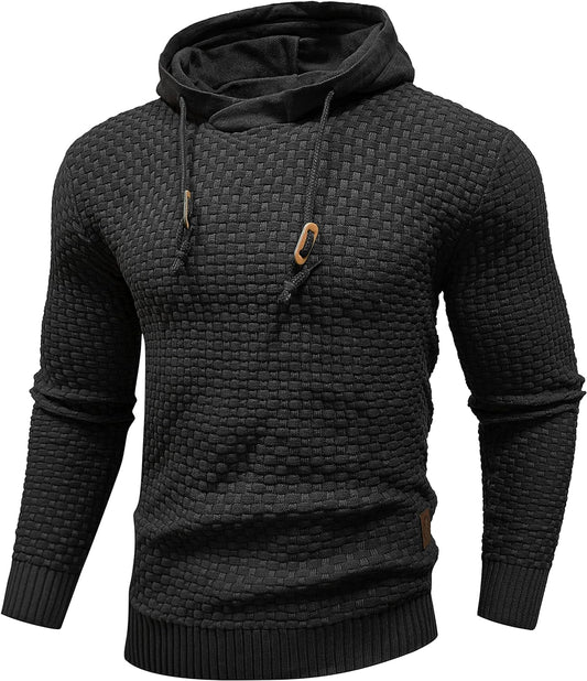 Men's Long Sleeve Solid Knitted Hooded Pullover Sweater