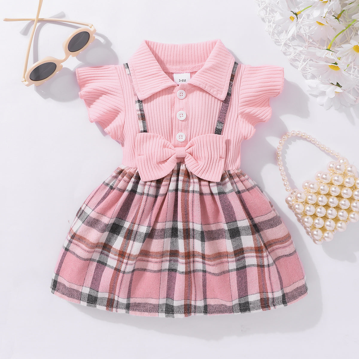 Baby Girl Plaid Collared Bow Dress