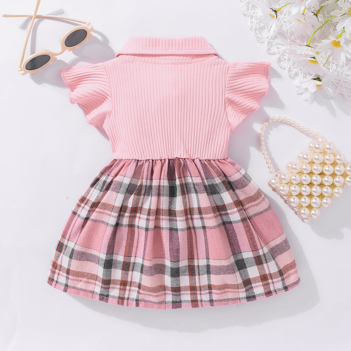 Baby Girl Plaid Collared Bow Dress