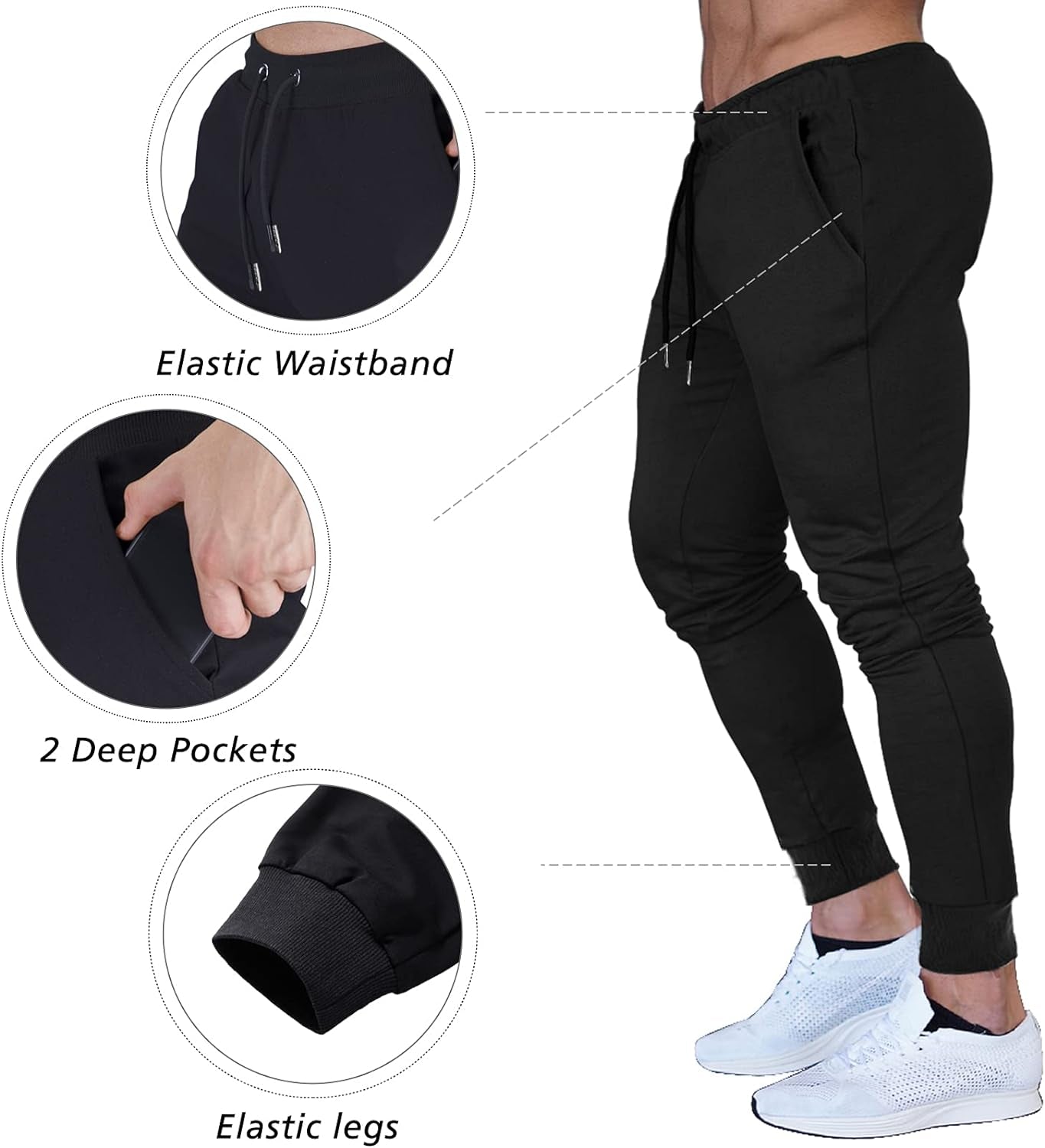 Men's Slim Joggers Workout Pants for Gym Running and Bodybuilding - Athletic Bottom Sweatpants with Deep Pockets