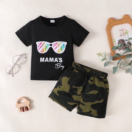 MAMA'S BOY Graphic Shirt and Camo Shorts Set