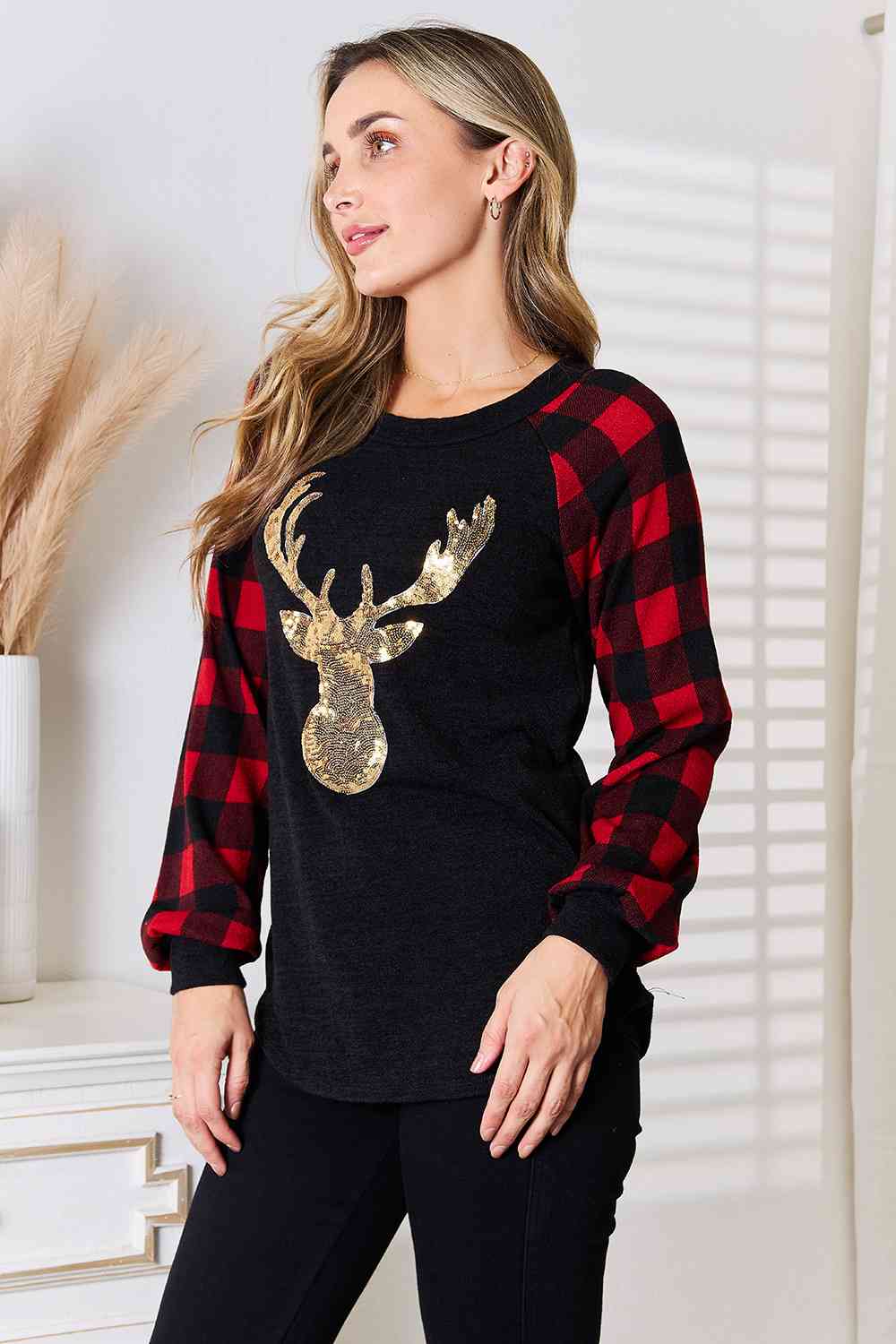 Winter Collection - Reindeer Graphic Plaid Top